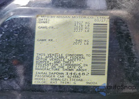 2017 Nissan Altima 2.5 from USA, damaged, VIN 1N4AL3AP0HN346482